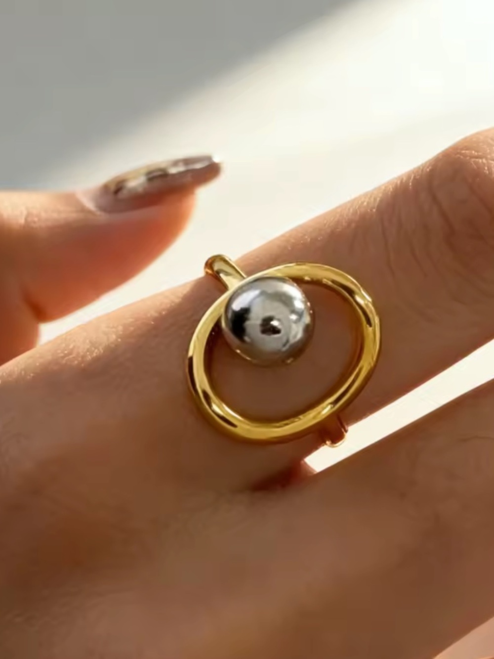 Gold Silver Color Matching Pop Steel Ball Personalized Open Ring
